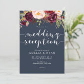 Invitation Marine Bourgogne Floral Mariage Réception Invitati (Debout devant)