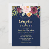 Invitation Marine Bourgogne Floral Parties scintillant Couple (Devant)