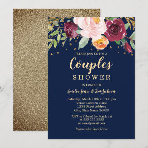 Invitation Marine Bourgogne Floral Parties scintillant Couple