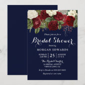 Invitation Marine & Bourgogne Rouge blanc Fête des mariées fl (Devant / Derrière)