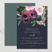 INVITATION MARINE BRILLANTE BURGUNDY MARIAGE FLORAL BUNCH (Devant / Derrière)