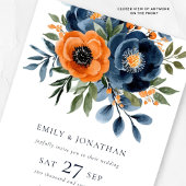 Invitation Marine Brûlé Orange Aquarelle Florals QR Mariage