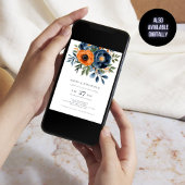 Invitation Marine Brûlé Orange Aquarelle Florals QR Mariage