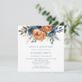 Invitation Marine Brûlé Orange Florals Mariage Soirée (Debout devant)
