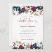 Invitation Marine Burgundy Aquarelle Fête des mariées florale (Devant)