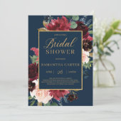 Invitation Marine burgundy blush floral or nuptiale (Debout devant)
