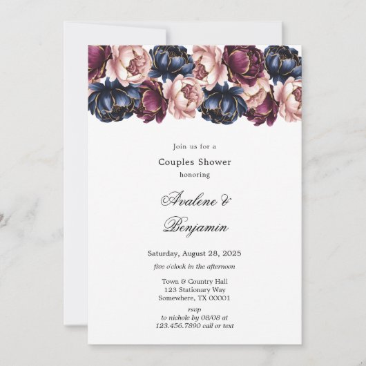 Invitation Marine Burgundy Blush Pink Couples Douche (Devant)