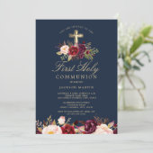 Invitation Marine Burgundy Cross Boys Première communion (Debout devant)