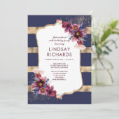 Invitation Marine Burgundy et Gold Florthday Party (Debout devant)