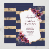 Invitation Marine Burgundy et Gold Florthday Party (Devant / Derrière)