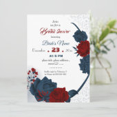 Invitation marine & burgundy fleurie douche de nuptiale (Debout devant)