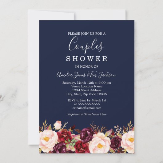 Invitation Marine Burgundy Marsala Mariage Couples douche (Devant)