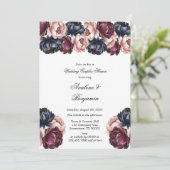 Invitation Marine Burgundy Pink Peony Mariage Couples Douche (Debout devant)