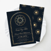 Invitation Marine Céleste Bleu Monogramme Or Boho