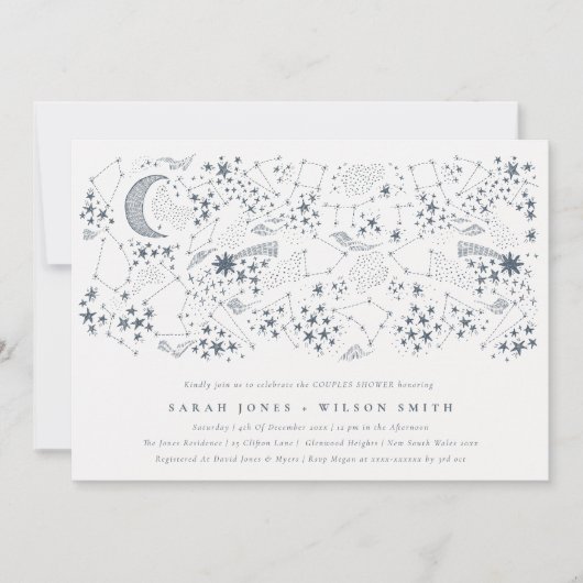 Invitation Marine Céleste Starry Night Moon Couples Douche (Devant)