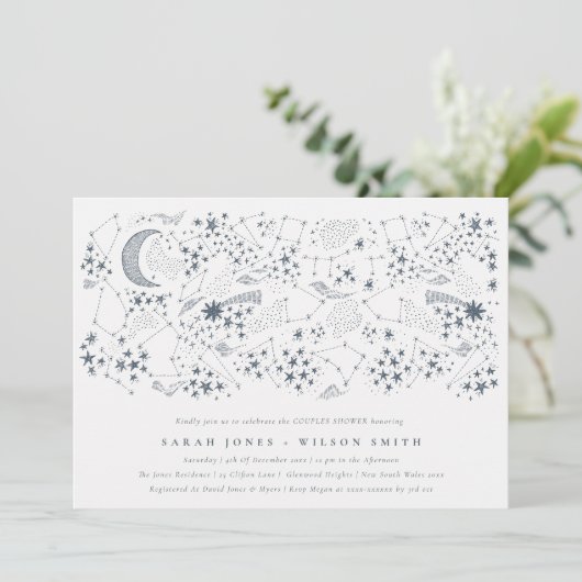 Invitation Marine Céleste Starry Night Moon Couples Douche (Debout devant)