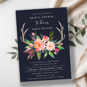 INVITATION MARINE CHIC BOHO BLUSH ANTLER FÊTE DES MARIÉES FLO