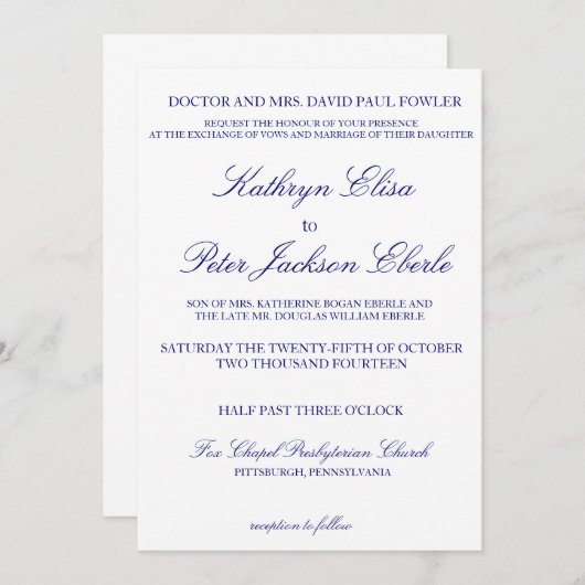 Invitation marine classique (Devant / Derrière)