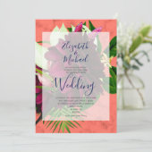 Invitation Marine Coral bleu Floral Élégant Mariage moderne (Debout devant)