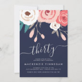 Invitation Marine & Coral Floral Trente Anniversaire (Devant)