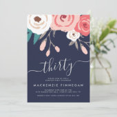 Invitation Marine & Coral Floral Trente Anniversaire (Debout devant)