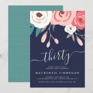 Invitation Marine & Coral Floral Trente Anniversaire