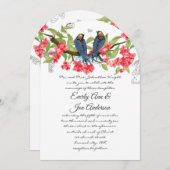 Invitation Marine Coral rose Lovebird Forest Fairytale Mariag (Devant / Derrière)