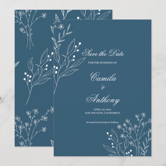 Invitation Marine Corner Floral Boho Mariage (Devant / Derrière)