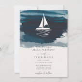 Invitation Marine Côtière Ocean Beach Voilier Mariage élégant (Devant)