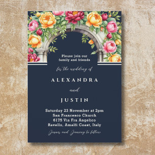 Invitation Marine Cream Peony Roses Floral Arch Mariage