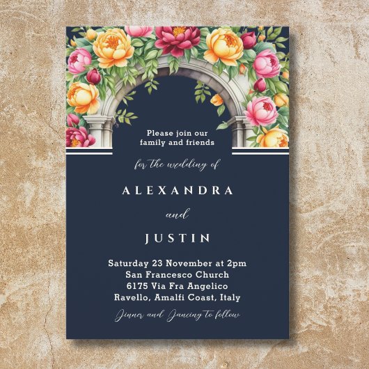 Invitation Marine Cream Peony Roses Floral Arch Mariage