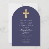 Invitation Marine Croix Bleue Garçon Religieux Arc de Communi (Devant)