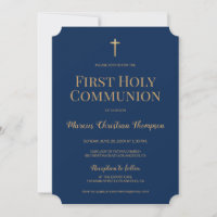Marine Croix d'or bleu Boy Première communion sain