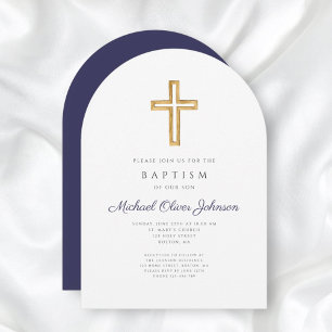 Invitation Marine Croix religieuse Boy Baptism Arc