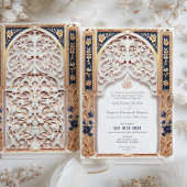 Invitation Marine de luxe Mariage islamique bleu Arabesque