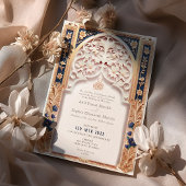 Invitation Marine de luxe Mariage islamique bleu Arabesque