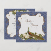 Invitation Marine de Mariage damassé (Devant / Derrière)