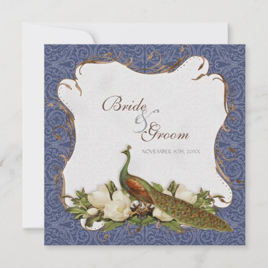 Invitation Marine de Mariage damassé (Devant)