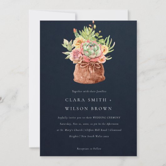 INVITATION MARINE DÉSERT SUCCULENT CACTI FOLIAGE MARIAGE BUNC (Devant)
