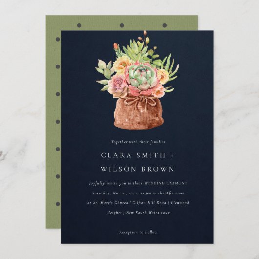 INVITATION MARINE DÉSERT SUCCULENT CACTI FOLIAGE MARIAGE BUNC (Devant / Derrière)