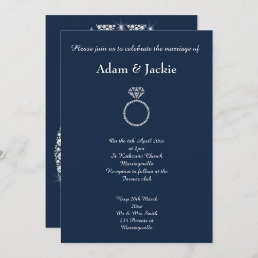 Invitation Marine Diamond RING ÉLÉGANT MARIAGE (Devant / Derrière)