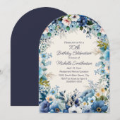 Invitation Marine Dusty Bleu Blanc Floral 70e Arc Anniversair (Devant / Derrière)