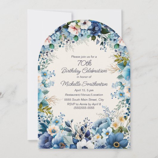Invitation Marine Dusty Bleu Blanc Floral 70e Arc Anniversair (Devant)