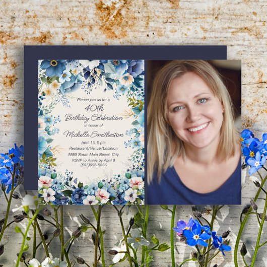 Invitation Marine Dusty Bleu Bleu Flore 75e anniversaire Phot