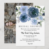 Invitation Marine Dusty Blue Boho Floral Photo Fête des marié (Devant / Derrière)