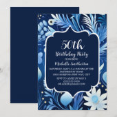 Invitation Marine Dusty Blue Floral 50e anniversaire (Devant / Derrière)