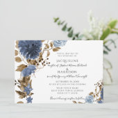 Invitation Marine Dusty Blue Floral Terrain Mariage (Debout devant)