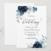 Invitation Marine Dusty Blue Flowers Floral Mariage (Devant / Derrière)