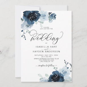 Invitation Marine Dusty Blue Flowers Floral Mariage