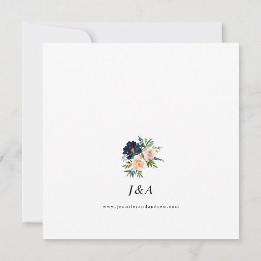 Invitation Marine, Dusty Blue & Pink Floral 2 Mariage Carré (Dos)